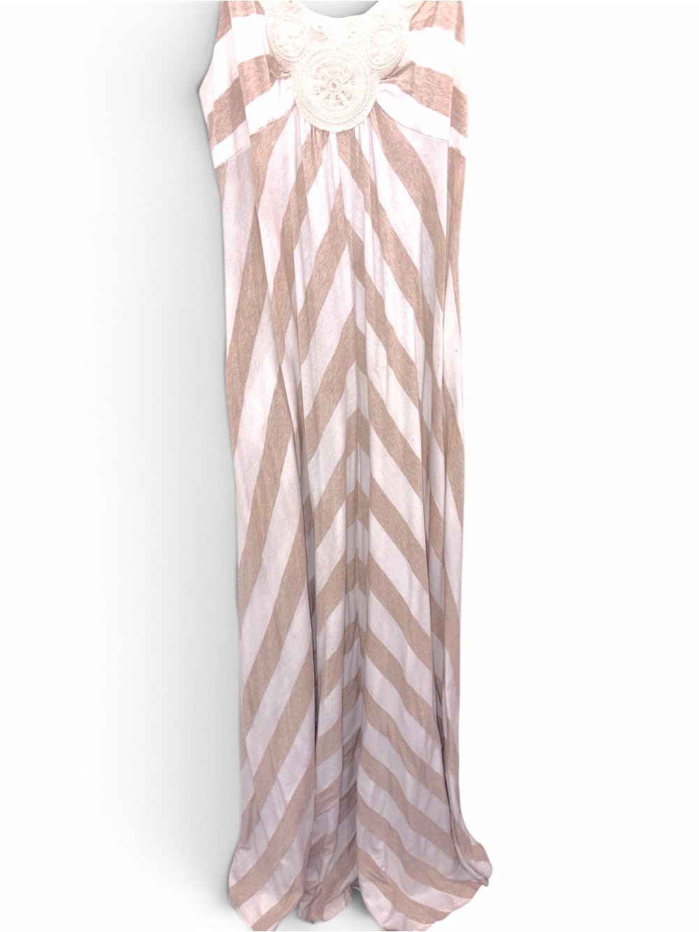 Ella Moss Tan Beige White Striped Crochet Neckline Maxi Dress Small long boho - Picture 6 of 7